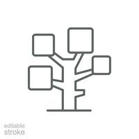 Tree icon. Simple outline style. Forest plant, trunk. leaf, branching tree, branch, nature concept. Thin line symbol. Vector illustration isolated. Editable stroke.