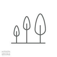 The group of trees icon. Simple outline style. Biodiversity, sustainable, harmony, environment, nature, floral, forest concept. Thin line symbol. Vector illustration isolated. Editable stroke.