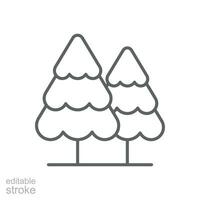 pino árbol icono. sencillo contorno estilo. dos pino árboles, abeto, hojas perennes, naturaleza, invierno, bosque concepto. Delgado línea símbolo. vector ilustración aislado. editable ataque.