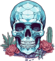 Crystal Cactus Skull Illustration AI Generative png