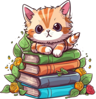 chat avec livre illustration ai génératif png