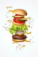 burger levitation on white , AI Generated photo