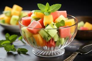 Bowl of healthy fresh fruit salad, AI Generated photo