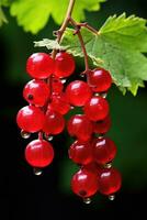 Fresh red currant hanging on branch, AI Generated photo