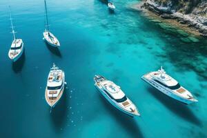 aerial view of beautiful yachts sailing in blue sea, AI Generated photo