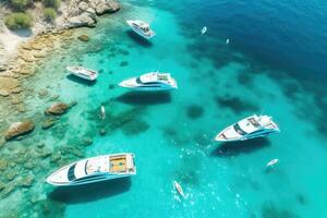 aerial view of beautiful yachts sailing in blue sea, AI Generated photo