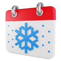 png Arquivo do 3d Renderização do inverno calendário com ilustração do flocos de neve e cristais