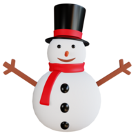 png Arquivo do 3d boneco de neve com vermelho cachecol vestindo uma Preto chapéu e de madeira mãos