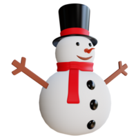 png fichier de 3d bonhomme de neige avec rouge écharpe portant une noir chapeau et en bois mains