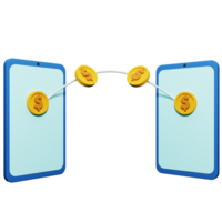 PNG file of 3d icon of online money transfer with mobile phone