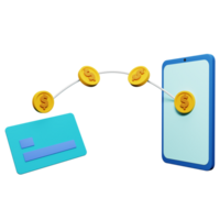 png archivo 3d icono de en línea dinero transferir desde tarjeta a cuenta en móvil teléfono