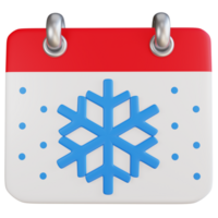 png fichier de 3d le rendu de hiver calendrier avec illustration de flocons de neige et cristaux