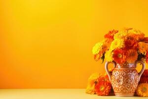 Day of the dead, Dia De Los Muertos Celebration Background With sugar Skull, calaverita, marigolds flowers, AI Generated photo