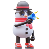 3d boneco de neve personagem segurando megafone para marketing png