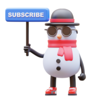 3D Snowman Character Holding Subscribe Sign png