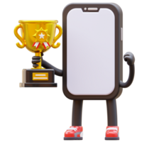 3D Money Coin Character Holding Trophy png