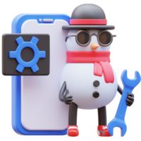 3d boneco de neve personagem manutenção Móvel inscrição png