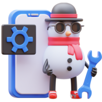 3d Schneemann Charakter Instandhaltung Handy, Mobiltelefon Anwendung png