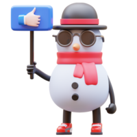 3D Snowman Character Holding Like Sign png