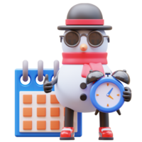 3D Snowman Character Making a Schedule for deadline png