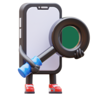 3D Money Coin Character With Magnifying Glass png