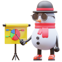 3d boneco de neve personagem fazendo apresentação png