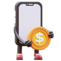 3D Money Coin Character Holding Coin png