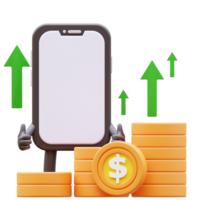 3d geld munt karakter tonen geld diagram stijgende lijn omhoog png