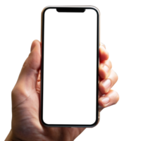 Hand holding phone, Isolated hands and smartphone . Female hand holding modern black phone in vertical position. png