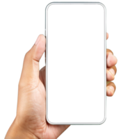 Hand holding phone, Isolated hands and smartphone . Female hand holding modern black phone in vertical position. png