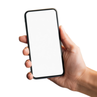 Hand holding smart phone Mockup and screen Transparent and Clipping Path isolated for Infographic Business web site design app png