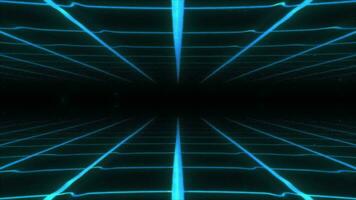 Double neon grid on black background Retro 80s style. Blue grid line retro background material video