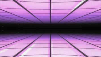 Abstract digital background. 80s, 90s Retro futurism, Retro wave cyber grid. Top and bottom surfaces. Neon pink and purple  lights glowing. Retro lo-fi style video