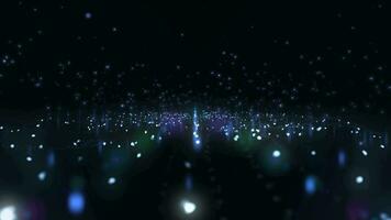 Abstract loopable 4k motion waving dots texture with glowing defocused particles in night. Cyber or technology digital landscape background. video