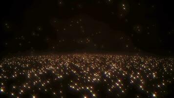 Field of stars in magical motion design style on black background. Glittering and glowing orange particles abstract background. video