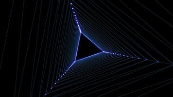 Abstract blue futuristic background. Space from glowing neon light tubes on black background. Technology, VJ concept. Tunnel interior view from a triangle. 3d animation of 4K video