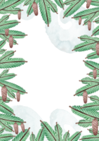 Watercolor background with fir branches and pine cones. png