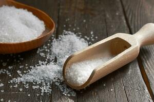 Salt on wooden Table photo
