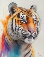 tiger with rainbow fur bright and colorful illustration photo