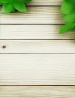 wooden background with green plants, top view illustration photo