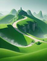 green hills, soft and beautiful landscape illustration photo