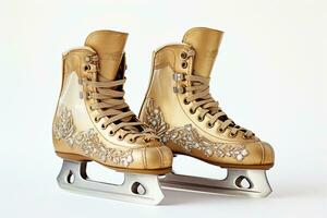 Pair of Figure Ice Skates on White Background. Generative AI photo