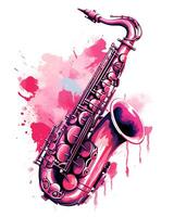 Watercolor saxophone illustration colorful vector white background photo