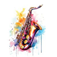 Watercolor saxophone illustration colorful vector white background photo