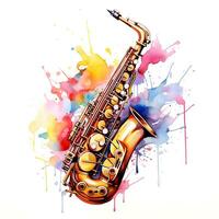 Watercolor saxophone illustration colorful vector white background photo