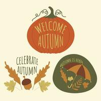 Fall and Autumn Season Holiday icon Vector Arts. Objects and stuffs around October Autumn Season with orange, brown, and green natural color resembling Fall season