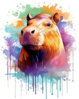 Watercolor Capybara illustration colorful vector white background photo