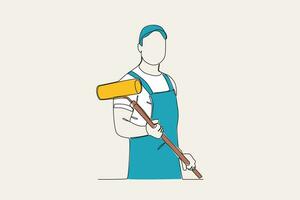 Color illustration of a painter holding a roller vector