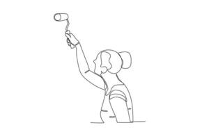 Side view of a woman painting with a roller vector