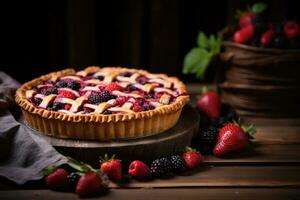 Open pie with berries. AI generated photo